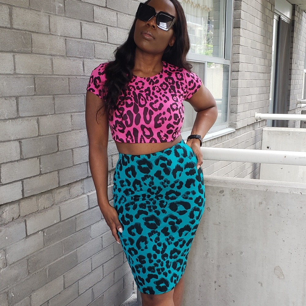 Leopard print Crop top and skirt set